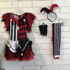 Harlequin Jester Kids Costume Size 4-6 4 piece set